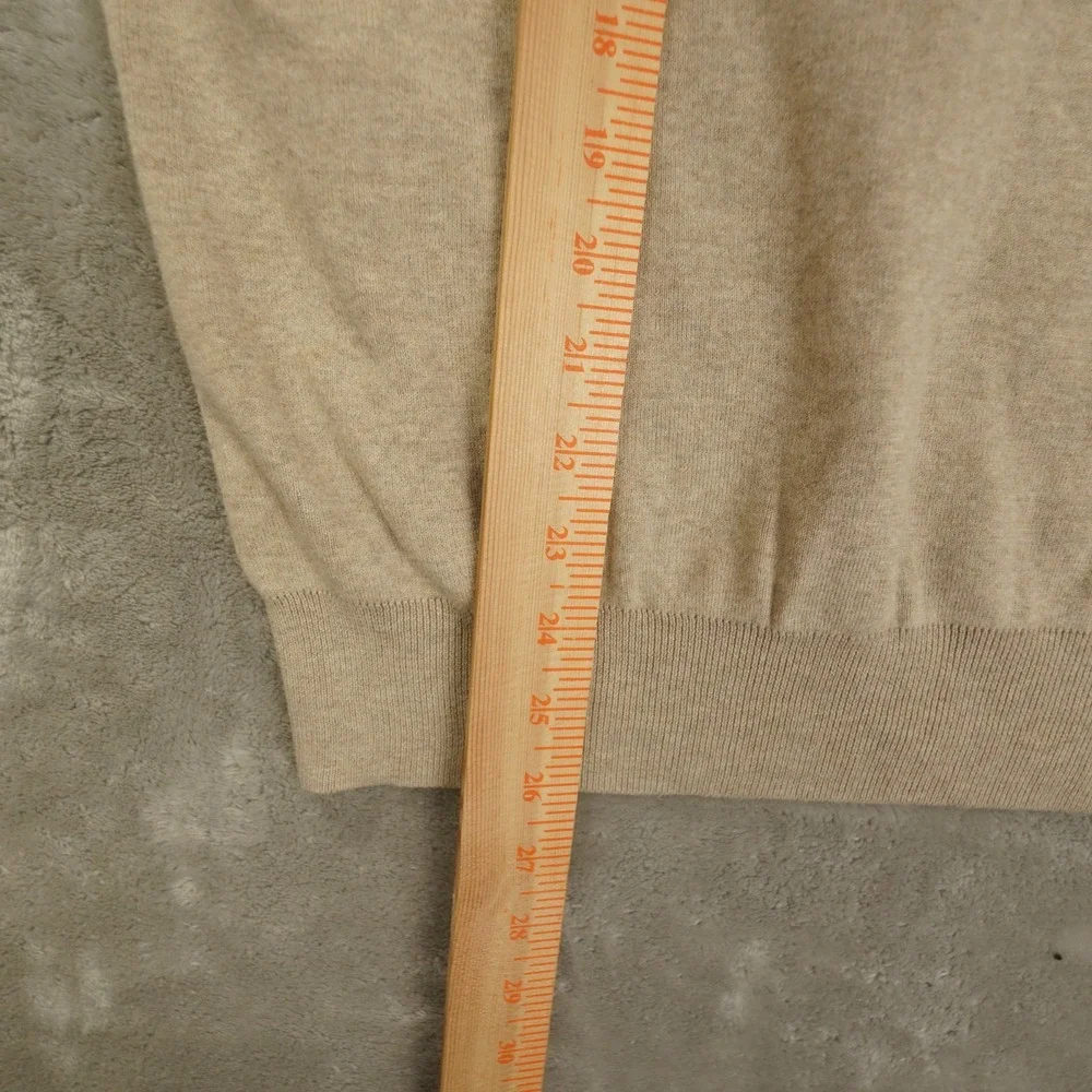 Polo Ralph Lauren Mens Large Beige Pima Cotton V Neck Sweater Pullover Logo